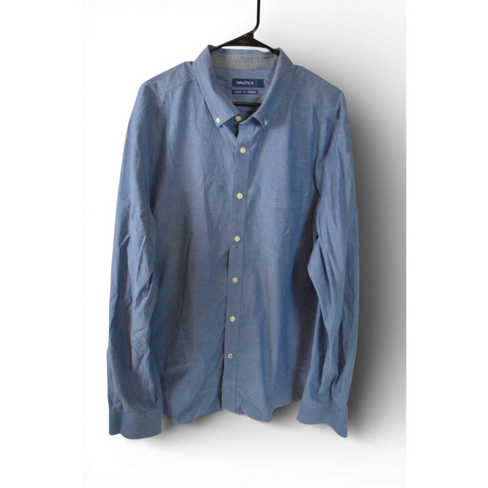 Nautica Button Down Shirt Men XXL Blue Classic Fit Long Sleeve Cotton